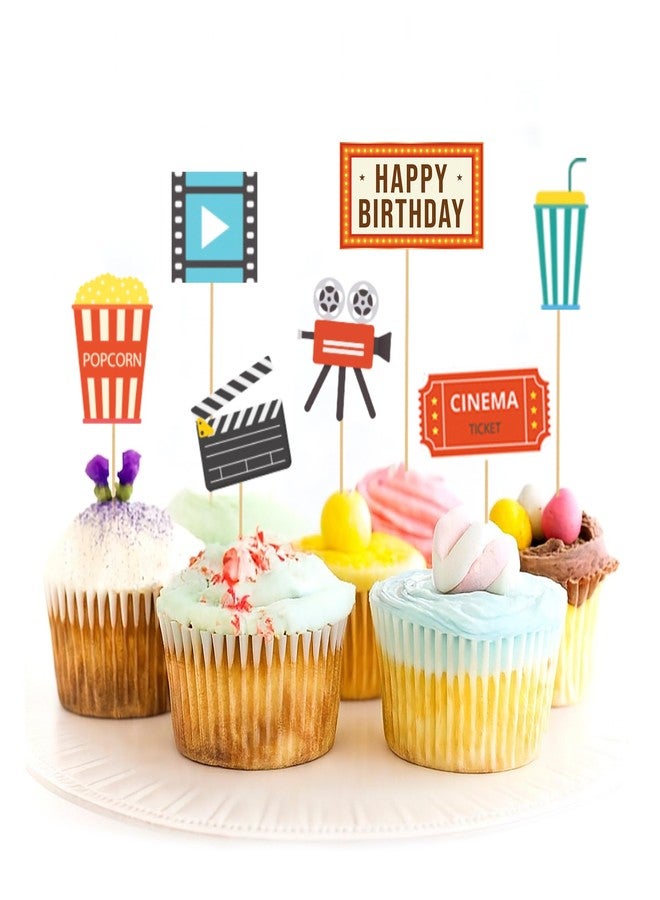 Just Party Bollywood Theme Happy Birthday Cake Topper & Birthday Props for Kids | Bollywood Movie Night Cake Toppers for Cake Decoration & Photo Props / Muffin Toppers | Set of 6 Props + 1 Topper - Image 1