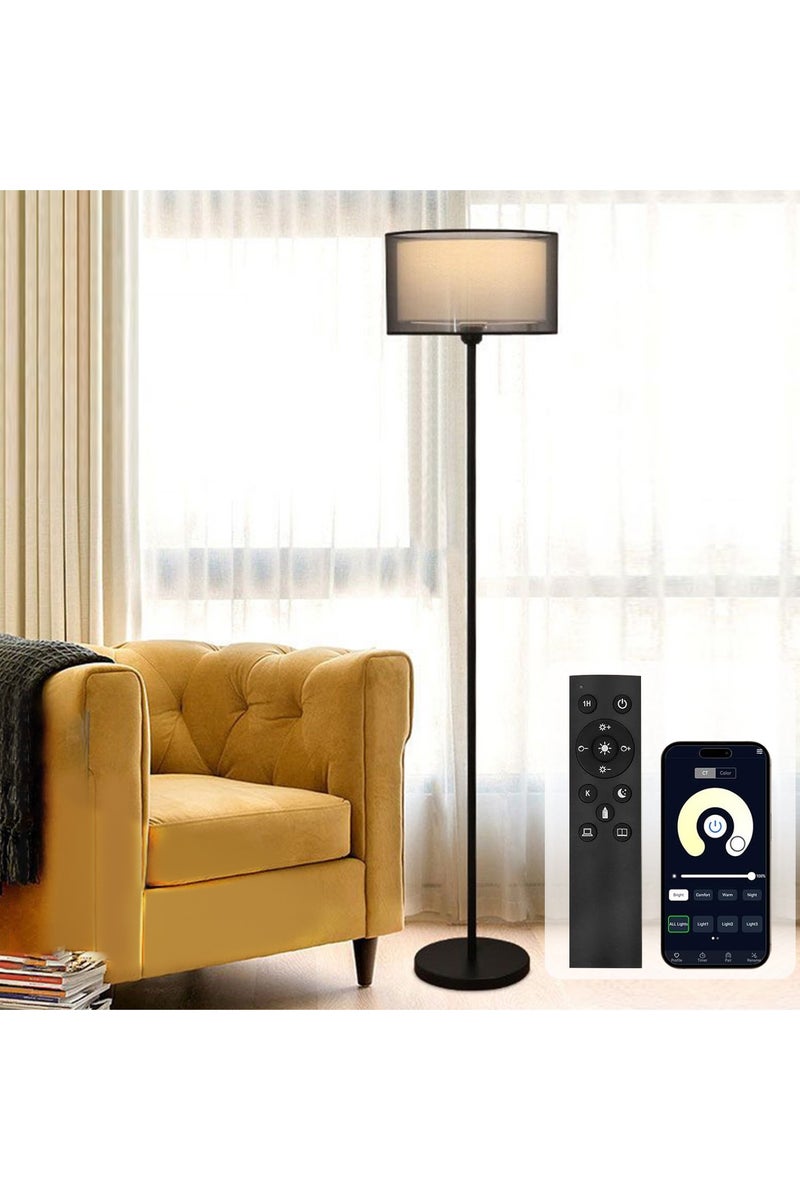 Perfin Floor Lamp with Dual-layer lampshade, Tri-color dimmable with App& Remote Control, Vertical Standing Lamp Modern Minimalist Floor Lighting Home Living Room Office Decor, Remote Control Black Metal 12 Watt 25x25x155 cm - Image 1