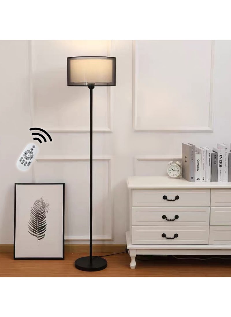 Perfin Floor Lamp with Dual-layer lampshade, Tri-color dimmable Vertical Standing Lamp Modern Minimalist Floor Lighting Home Living Room Office Decor, Remote Control Black Metal 12 Watt 25x25x155 cm  - Image 1