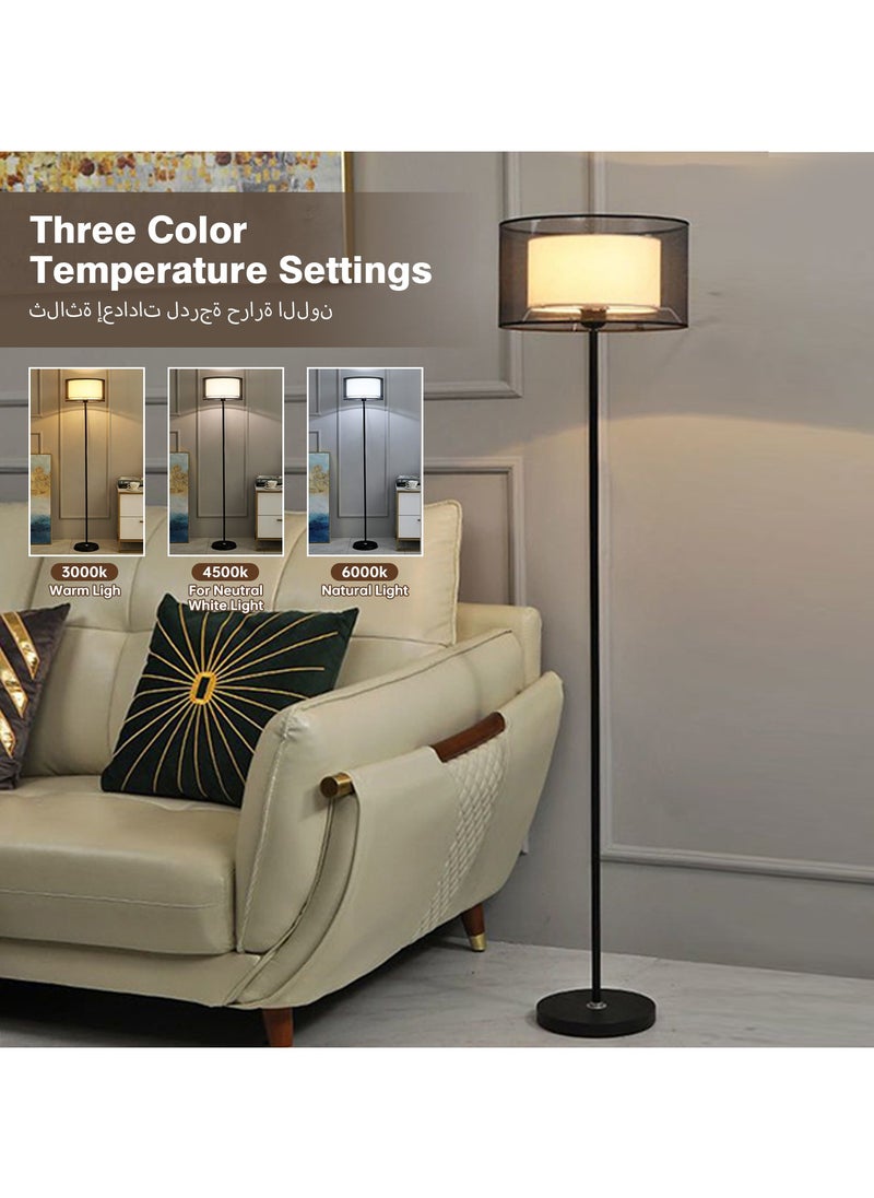 Perfin Floor Lamp with Dual-layer lampshade, Tri-color dimmable Vertical Standing Lamp Modern Minimalist Floor Lighting Home Living Room Office Decor, Remote Control Black Metal 12 Watt 25x25x155 cm  - Image 3