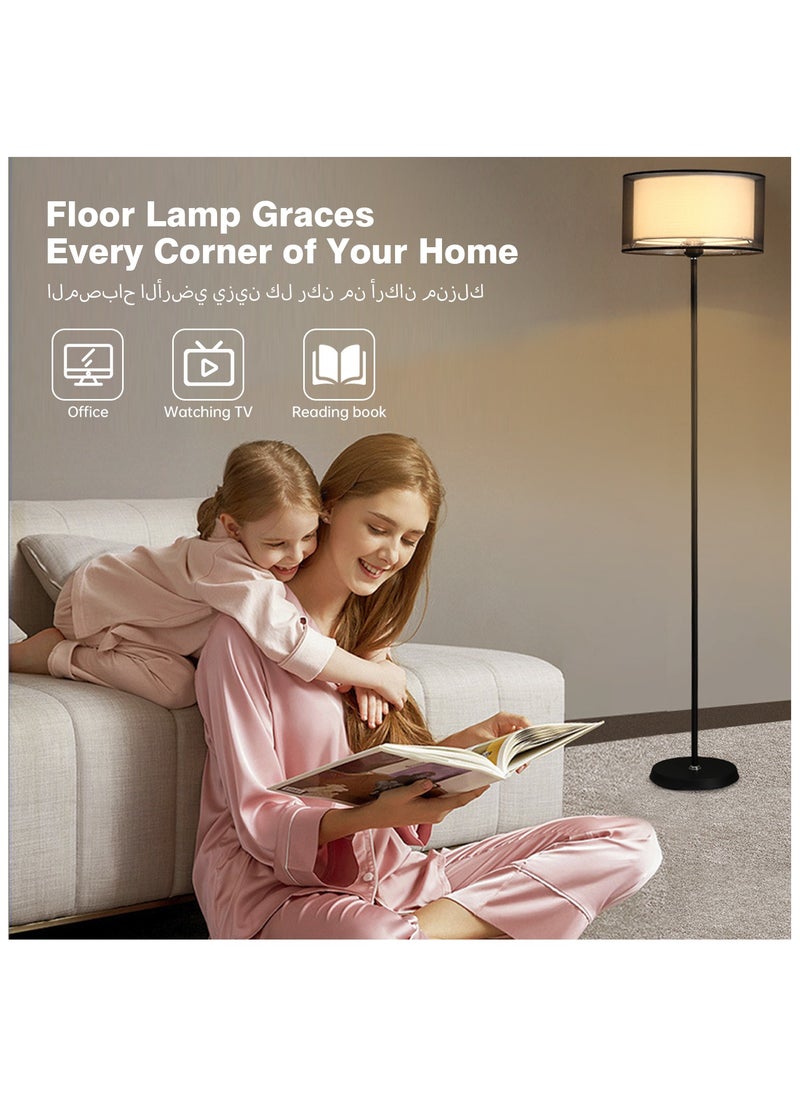 Perfin Floor Lamp with Dual-layer lampshade, Tri-color dimmable Vertical Standing Lamp Modern Minimalist Floor Lighting Home Living Room Office Decor, Remote Control Black Metal 12 Watt 25x25x155 cm  - Image 5