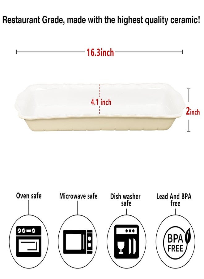 Creativity Home Ceramic Loaf pan, Set of 2, Rectangle Bakeware Baking Supplies Heritage Loaf Pan - Relatively long, for Cake Bread Meatloaf and More 16.3" x 4.1" (Cream olor) - Image 2