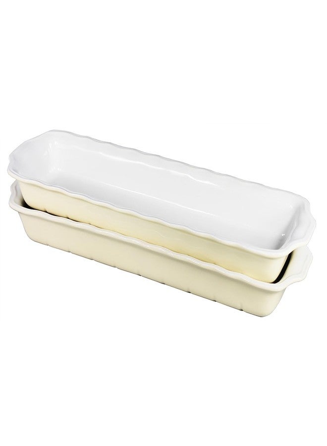 Creativity Home Ceramic Loaf pan, Set of 2, Rectangle Bakeware Baking Supplies Heritage Loaf Pan - Relatively long, for Cake Bread Meatloaf and More 16.3" x 4.1" (Cream olor) - Image 1
