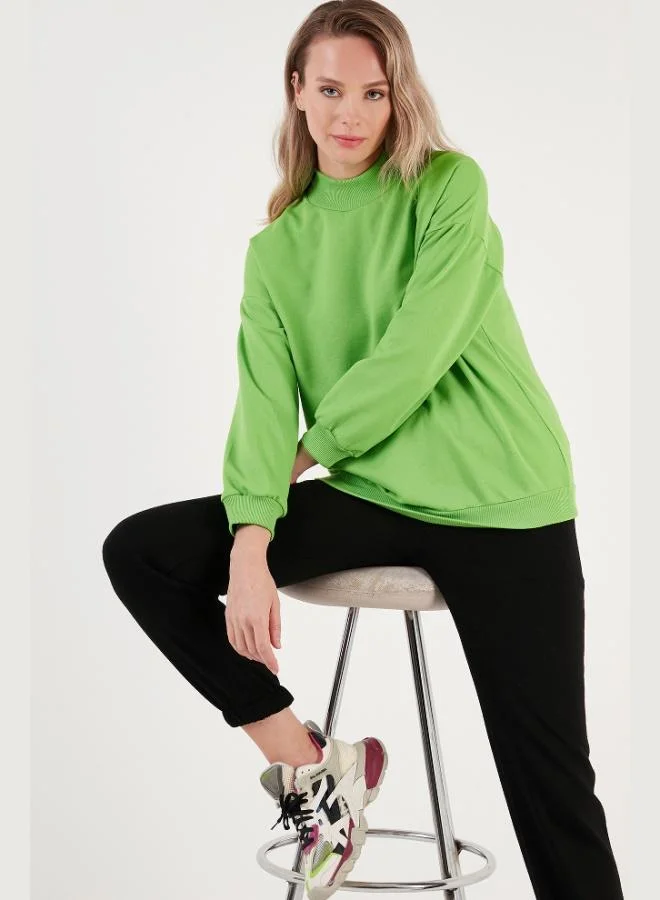 ليلا ليلى سويت شيرت قطن أساسي بياقة واقفة للنساء