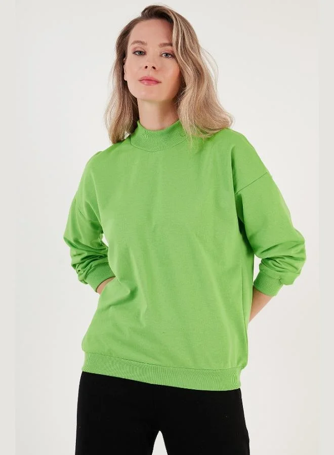 ليلا ليلى سويت شيرت قطن أساسي بياقة واقفة للنساء