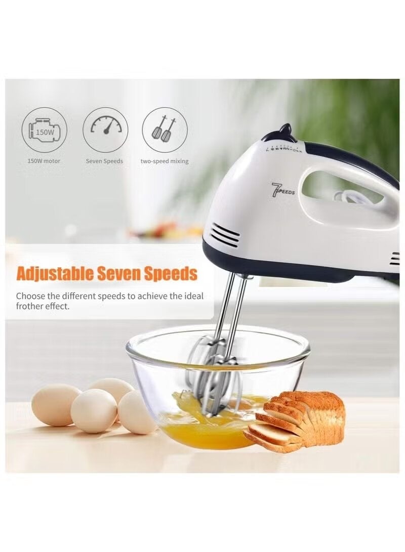 7speeds Electric Hand Mixer 300W, 7 Speed Lightweight Handheld Egg Beater with Turbo Function, Stainless Steel Dough Hooks & Balloon Whisk, Extra Long Beaters for Baking, Whipping Cream, Cake & Dough Mixing - Image 2