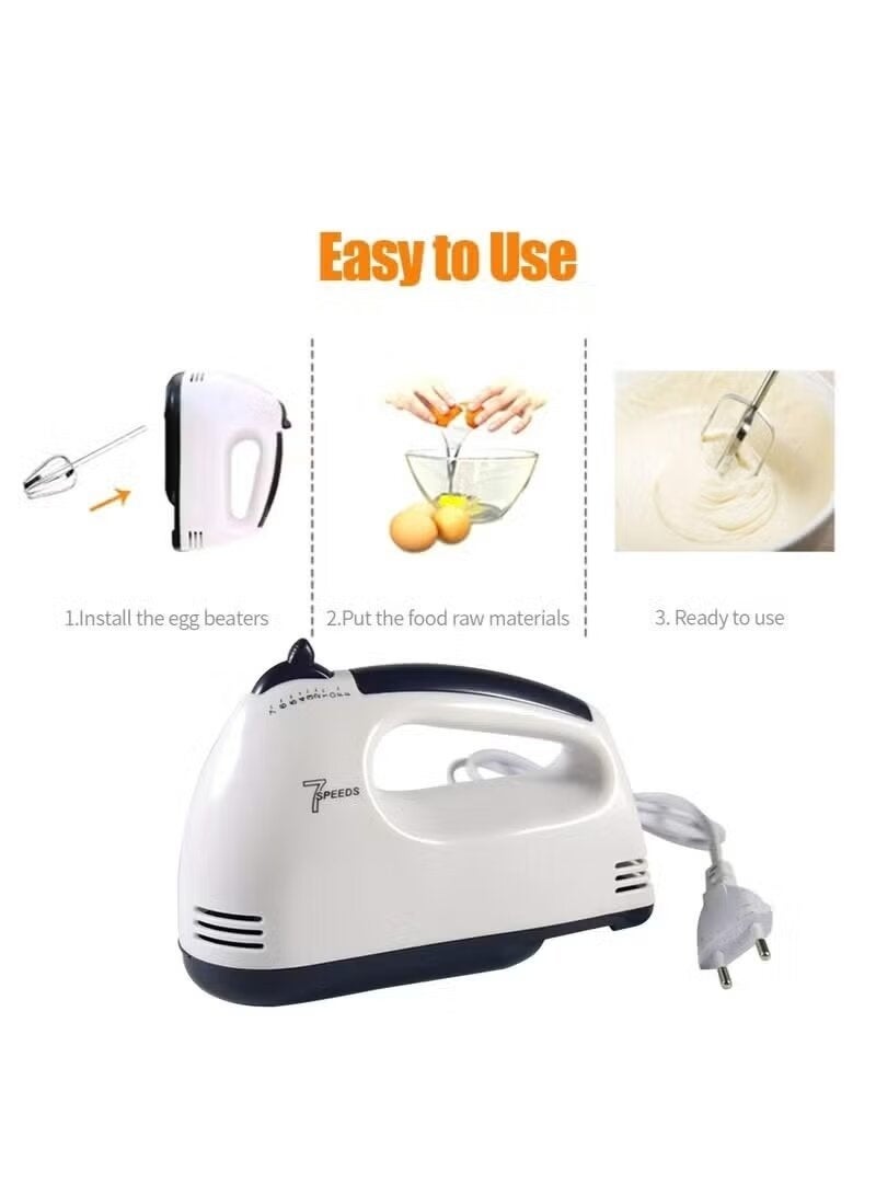 7speeds Electric Hand Mixer 300W, 7 Speed Lightweight Handheld Egg Beater with Turbo Function, Stainless Steel Dough Hooks & Balloon Whisk, Extra Long Beaters for Baking, Whipping Cream, Cake & Dough Mixing - Image 5