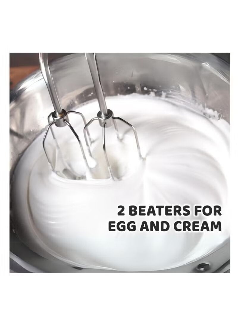 7speeds Electric Hand Mixer 300W, 7 Speed Lightweight Handheld Egg Beater with Turbo Function, Stainless Steel Dough Hooks & Balloon Whisk, Extra Long Beaters for Baking, Whipping Cream, Cake & Dough Mixing - Image 3