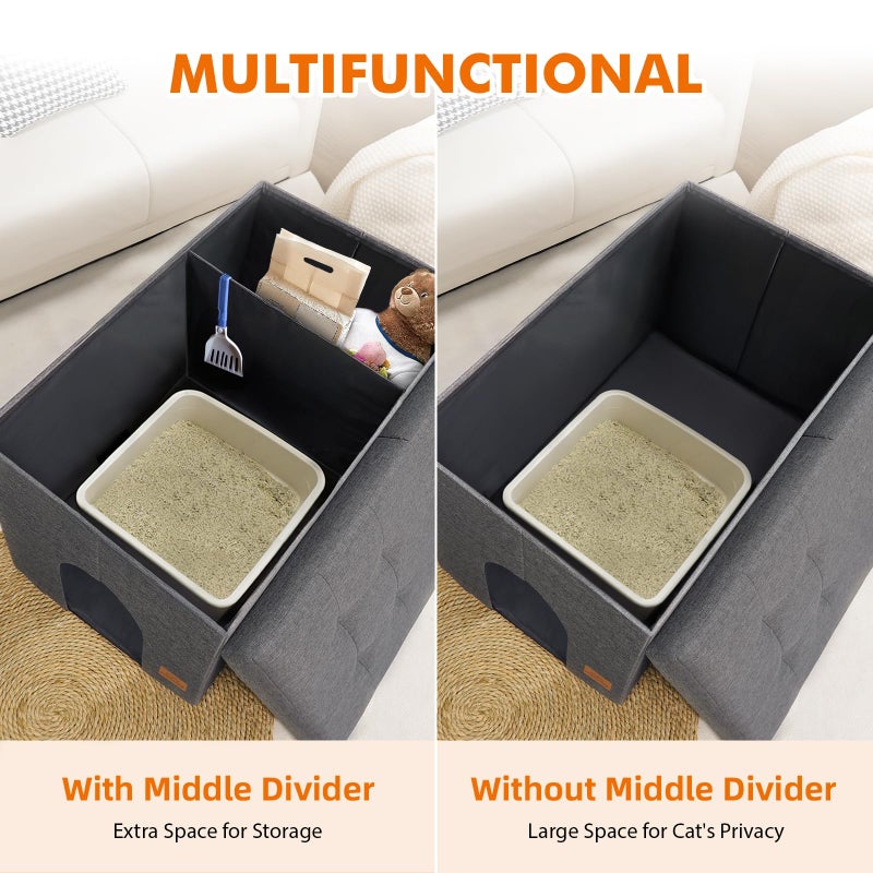 Zerbuger Cat Litter Box Enclosure Furniture for Odor Control, Hidden Cabinet Cats Litter Ottoman with Flip-Up Lid,Cat Litter Box Bench with Storage Space, Dog Proof(Grey, X-Large) - Image 5