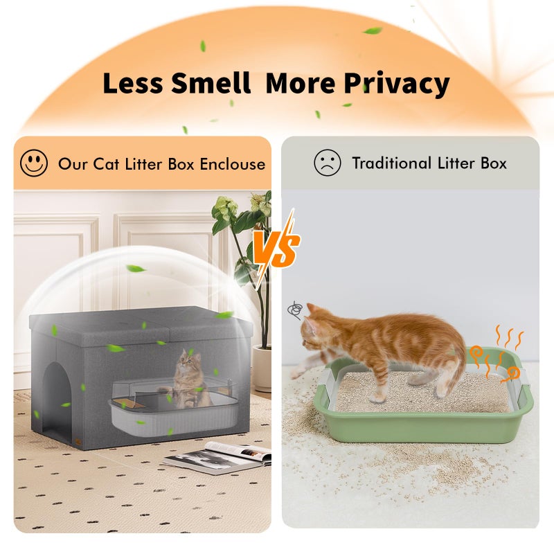 Zerbuger Cat Litter Box Enclosure Furniture for Odor Control, Hidden Cabinet Cats Litter Ottoman with Flip-Up Lid,Cat Litter Box Bench with Storage Space, Dog Proof(Grey, X-Large) - Image 3