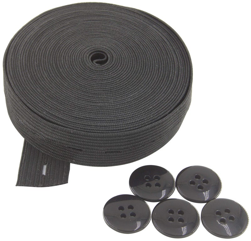 Flat Sewing Band Spool with Buttonholes Elastic Stretchable Ideal for DIY Waistbands and Necklines Black 34 inch  5 Yards