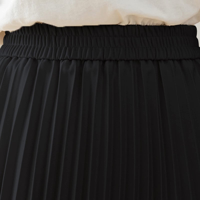 Basoteeuo Black Pleated Skirt for Women Midi Length Summer High Waisted A Line Elastic Waist Skirts S - Image 4