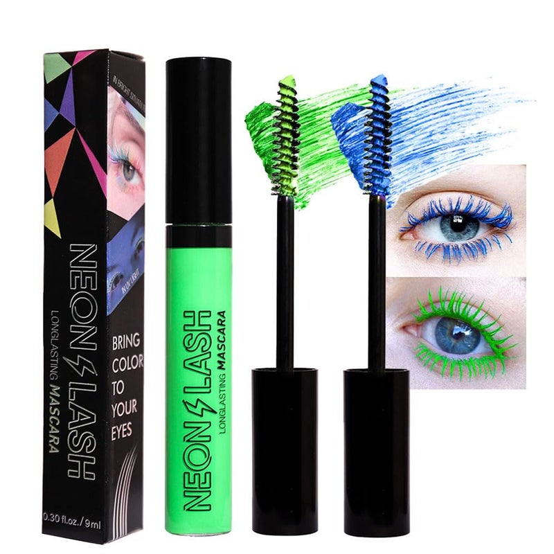 BINGBRUSH 2 Colored Mascara for Eyelashes Set,Blue Green Halloween Fluorescent Colorful Waterproof Long lasting Charming Voluminous Mascara for Women Cruelty Free Vegan Eye Makeup (02# Green &05# Blue)