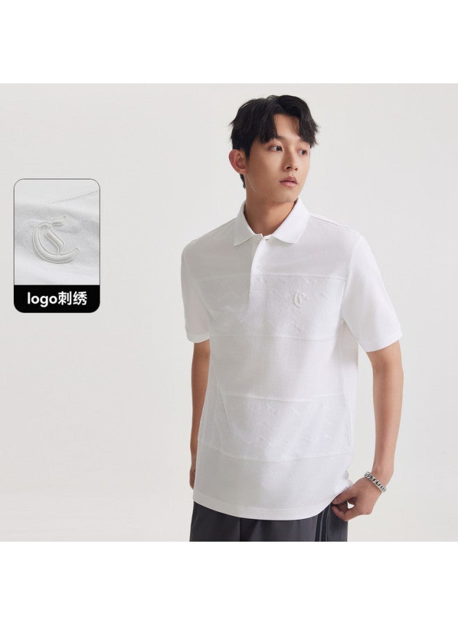 Cabbeen Men's Polo Shirt With Textured Jacquard Spliced Stripes Short Sleeve Men's Polo Shirt - Image 2