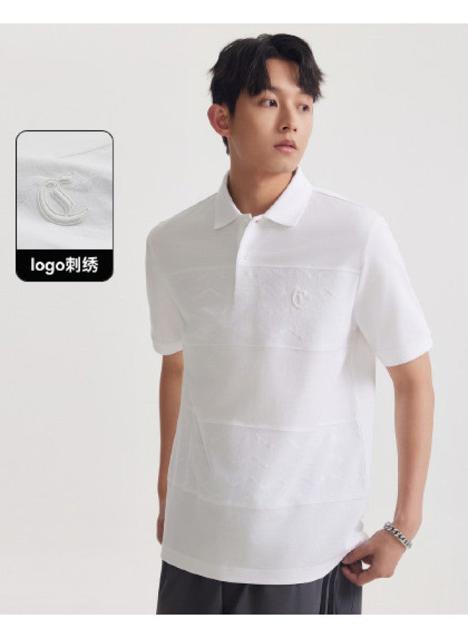Cabbeen Men's Polo Shirt With Textured Jacquard Spliced Stripes Short Sleeve Men's Polo Shirt - Image 1