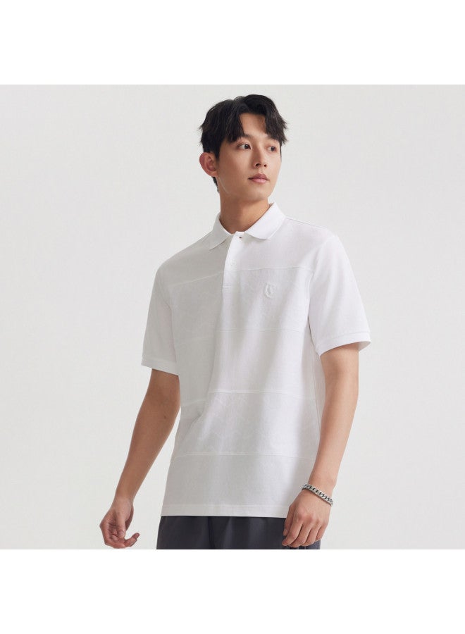 Cabbeen Men's Polo Shirt With Textured Jacquard Spliced Stripes Short Sleeve Men's Polo Shirt - Image 4