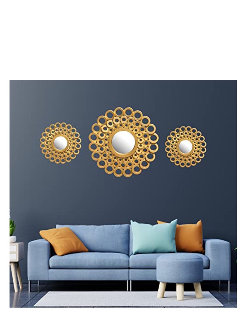 UPSCALE Set of 3 Wall Mounted Decorative Mirrors for Living Room, Home Decor & Bedroom, Round Hanging Wall Decor Accessories  - Image 2
