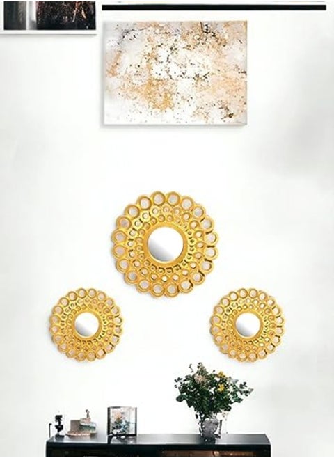 Set of 3 Wall Mounted Decorative Mirrors for Living Room, Home Decor & Bedroom, Round Hanging Wall Decor Accessories