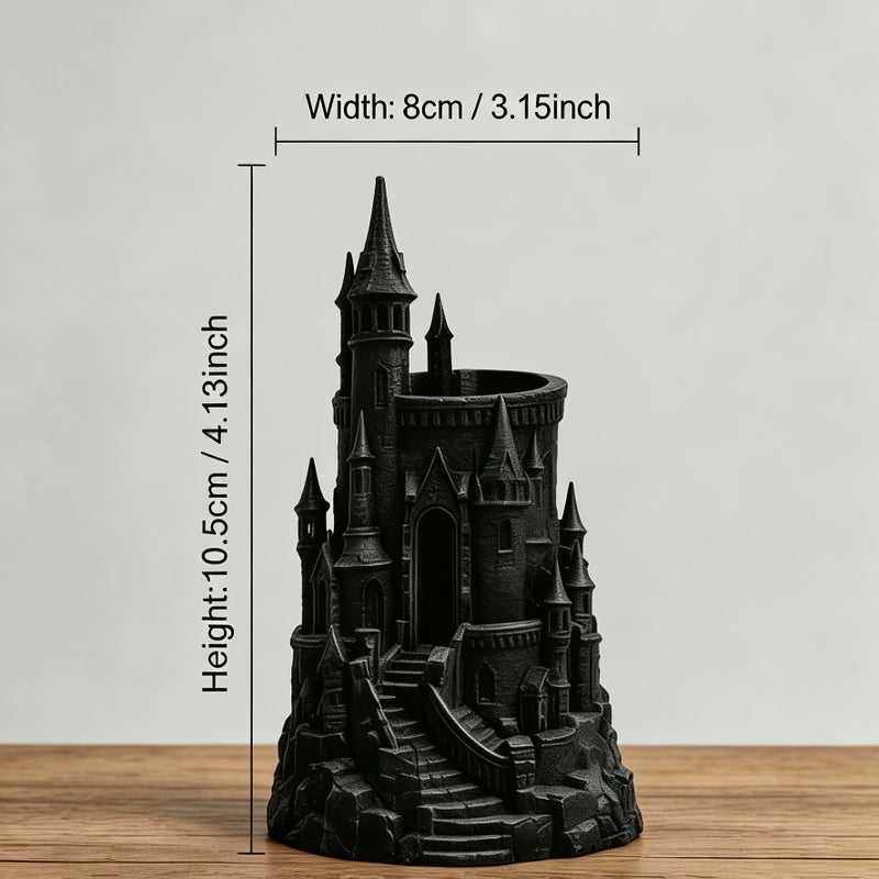 Black Castle Shaped Pen Holder Realistic Design Desk Decor Office Study Gift - Image 3