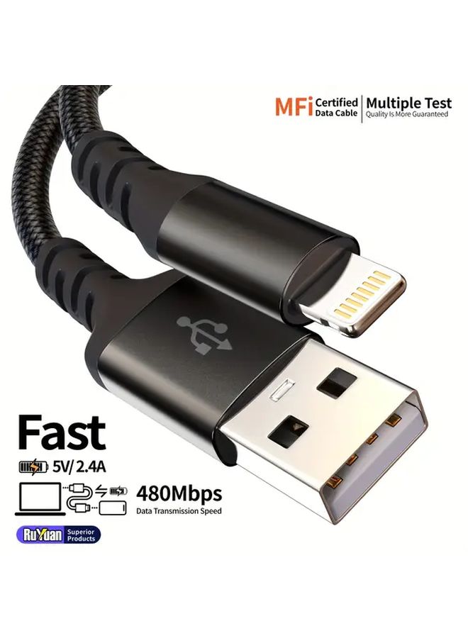 Black 2m 6.6ft USB to Lightning Fast Charging Cable for iPhone 14 13 12 11 Pro Max SE X 8 - Image 2