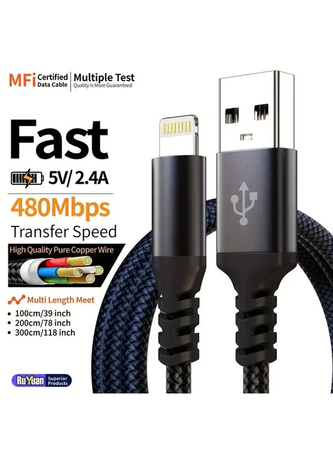 Black 2m 6.6ft USB to Lightning Fast Charging Cable for iPhone 14 13 12 11 Pro Max SE X 8 - Image 1