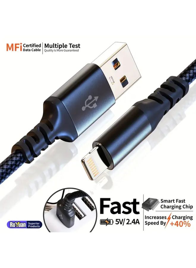 Black 2m 6.6ft USB to Lightning Fast Charging Cable for iPhone 14 13 12 11 Pro Max SE X 8 - Image 3
