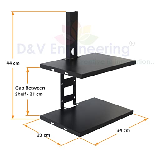 D&V ENGINEERING - Creative in innovation D&V Engineering Metal Double Shelf Wall Mount Stand/Set Top Box Stand/Hospital Monitor Holder, Tray Size-13.6"X 9" - Black - Image 3