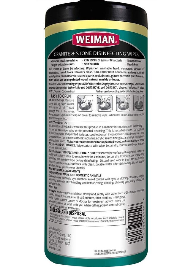Weiman Granite Disinfectant Wipes - 30 Wipes - 4 Pack - Disinfect Clean and Shine Sealed Granite Marble Quartz Slate Limestone Soapstone Tile Countertops - Packaging May Vary - Image 2