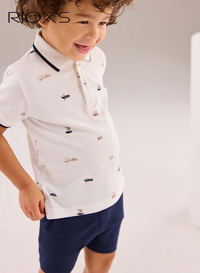 RIOXS Toddler Boys' Outfits, Boys Short Sleeve Polo Shirt And Shorts Set, Baby Boy Printed Golf Short Suits, Kids Summer Beach Outfits For Daily leisure/ School Wear, Comfy Outfits For Kids - Image 2