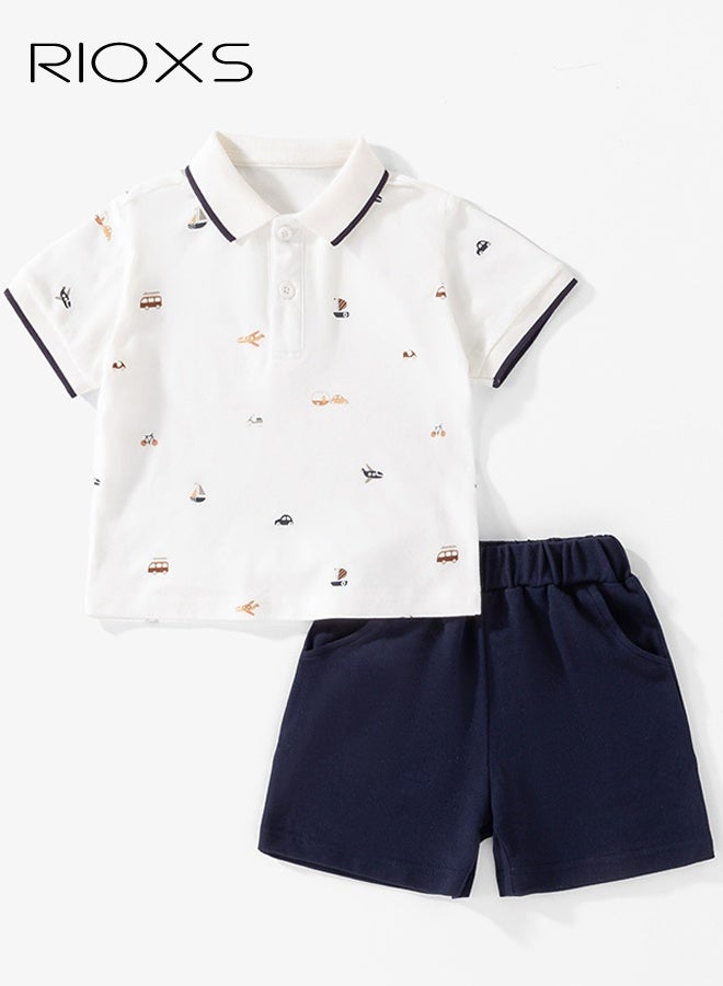 RIOXS Toddler Boys' Outfits, Boys Short Sleeve Polo Shirt And Shorts Set, Baby Boy Printed Golf Short Suits, Kids Summer Beach Outfits For Daily leisure/ School Wear, Comfy Outfits For Kids - Image 1