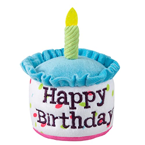 Ushang Pet Dog Birthday Cake Toy, Happy Birthday Cake Shaped Squeaky Dog Toys for Small & Medium Dogs Funny Dogs Gifts Plush Dog Party Toys, Small, Blue - Image 1