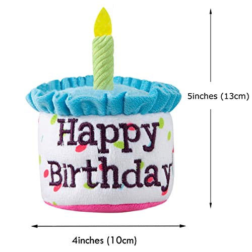 Ushang Pet Dog Birthday Cake Toy, Happy Birthday Cake Shaped Squeaky Dog Toys for Small & Medium Dogs Funny Dogs Gifts Plush Dog Party Toys, Small, Blue - Image 5