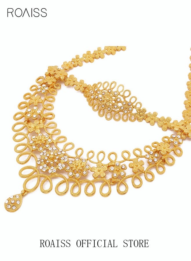 roaiss Golden Bride Wedding Jewelry Set for Women Necklace Bracelet Earrings and Ring with Inlaid Gemstones - Image 5