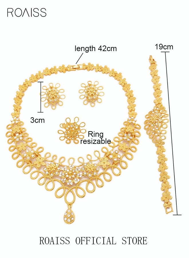roaiss Golden Bride Wedding Jewelry Set for Women Necklace Bracelet Earrings and Ring with Inlaid Gemstones - Image 3