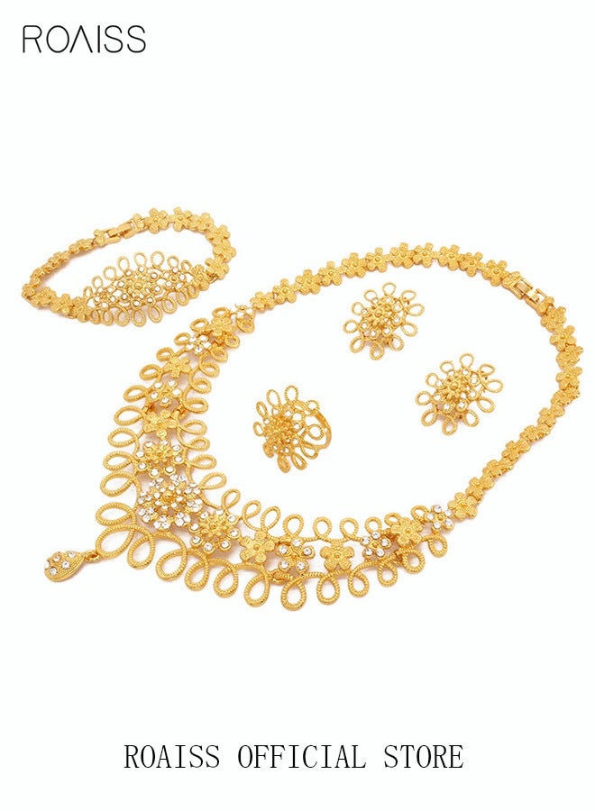 roaiss Golden Bride Wedding Jewelry Set for Women Necklace Bracelet Earrings and Ring with Inlaid Gemstones - Image 4