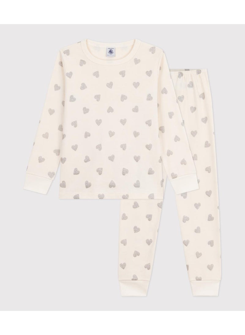 Petit Bateau Children's silvery heart print cotton pyjamas - Image 1