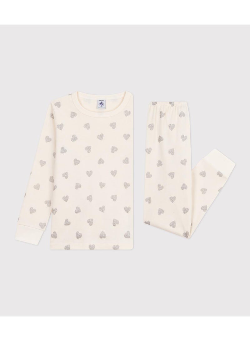 Petit Bateau Children's silvery heart print cotton pyjamas - Image 2