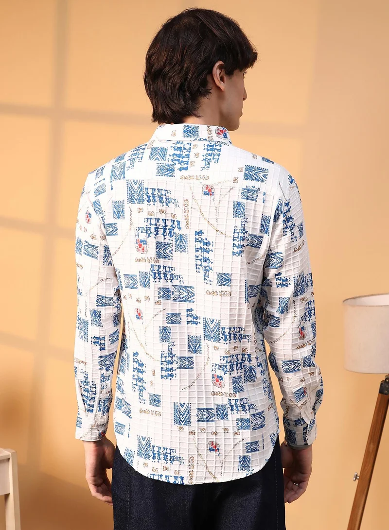 CAHOOT  Men's Ivory White Folk-Waffle Shirt for Men | Best Price UAE
