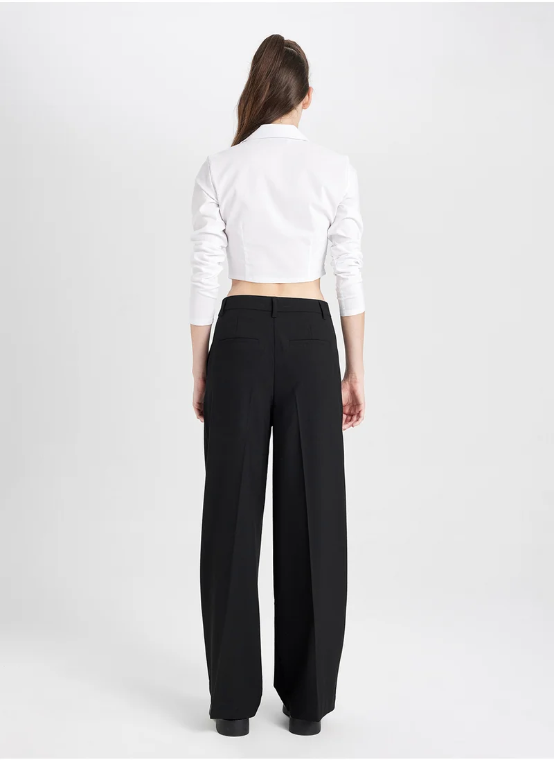 ديفاكتو Wide Leg High Waist Welt Pocket Plain Classic Pants