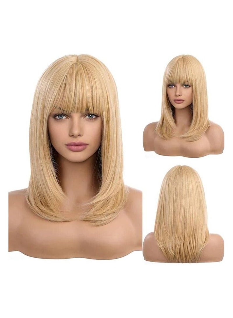 Estelle Hair Long Wavy Wig With Bangs High Synthetic Heat Resistant Wigs Curly Wavy Hair Wigs for Women Girls Beauty Fashion Natural Looking Curly Hair (Medium, Light Brown) - Image 1