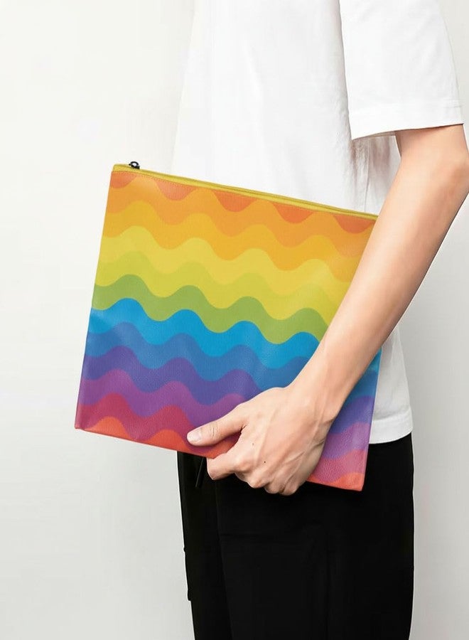 Premsons® Rainbow Wavy Print Leather Pouch (Medium) | Vibrant Abstract Design, Premium Finish, Zip Closure, Multipurpose Storage - Image 3