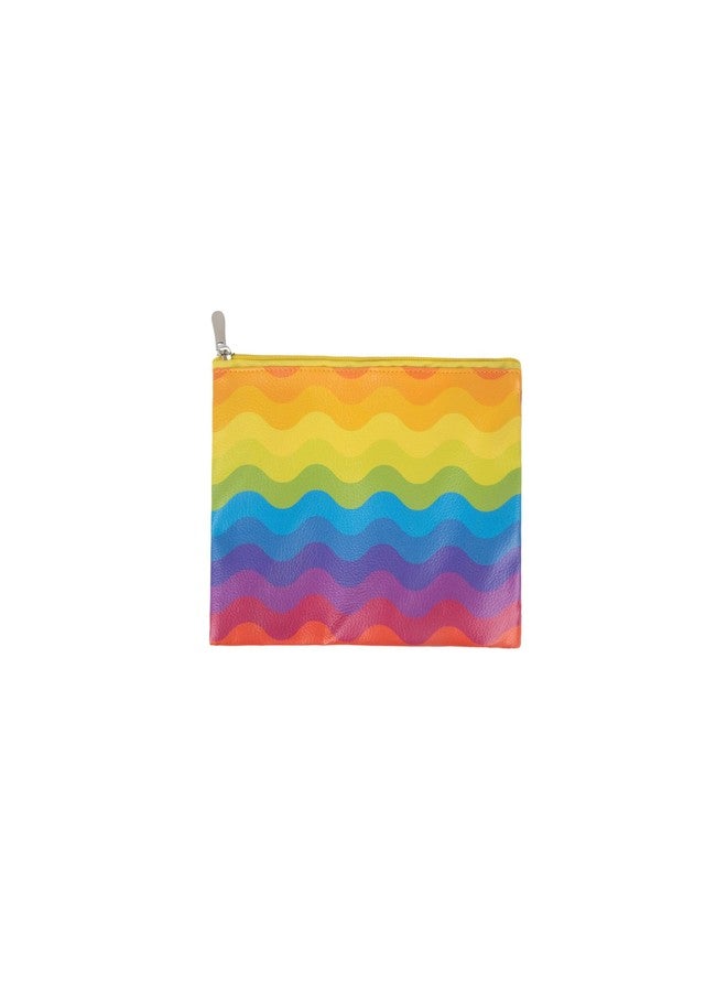 Premsons® Rainbow Wavy Print Leather Pouch (Medium) | Vibrant Abstract Design, Premium Finish, Zip Closure, Multipurpose Storage - Image 1