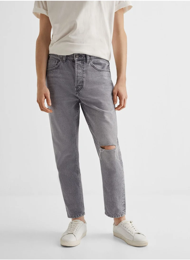 MANGO Youth Light Wash Ripped Jeans