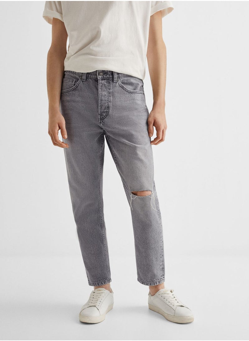 MANGO - Youth Light Wash Ripped Jeans - Image 1