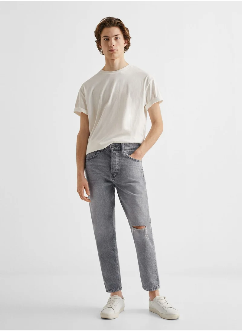 MANGO Youth Light Wash Ripped Jeans