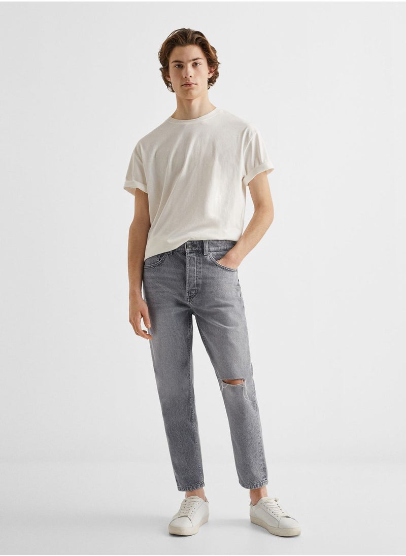 MANGO - Youth Light Wash Ripped Jeans - Image 1