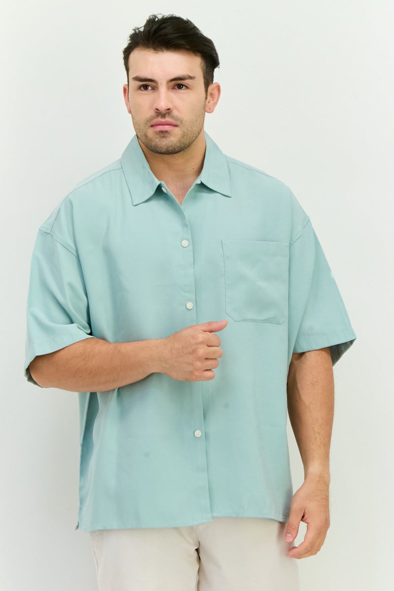 Jack Jones Men Regular Fit Solid Short Sleeves Casual Shirt, Pastel Blue - Image 1