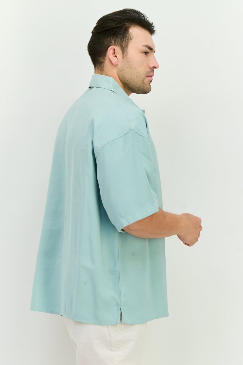 Jack Jones Men Regular Fit Solid Short Sleeves Casual Shirt, Pastel Blue - Image 2