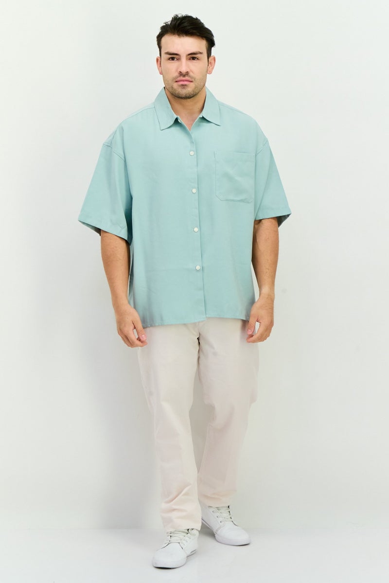 Jack Jones Men Regular Fit Solid Short Sleeves Casual Shirt, Pastel Blue - Image 4
