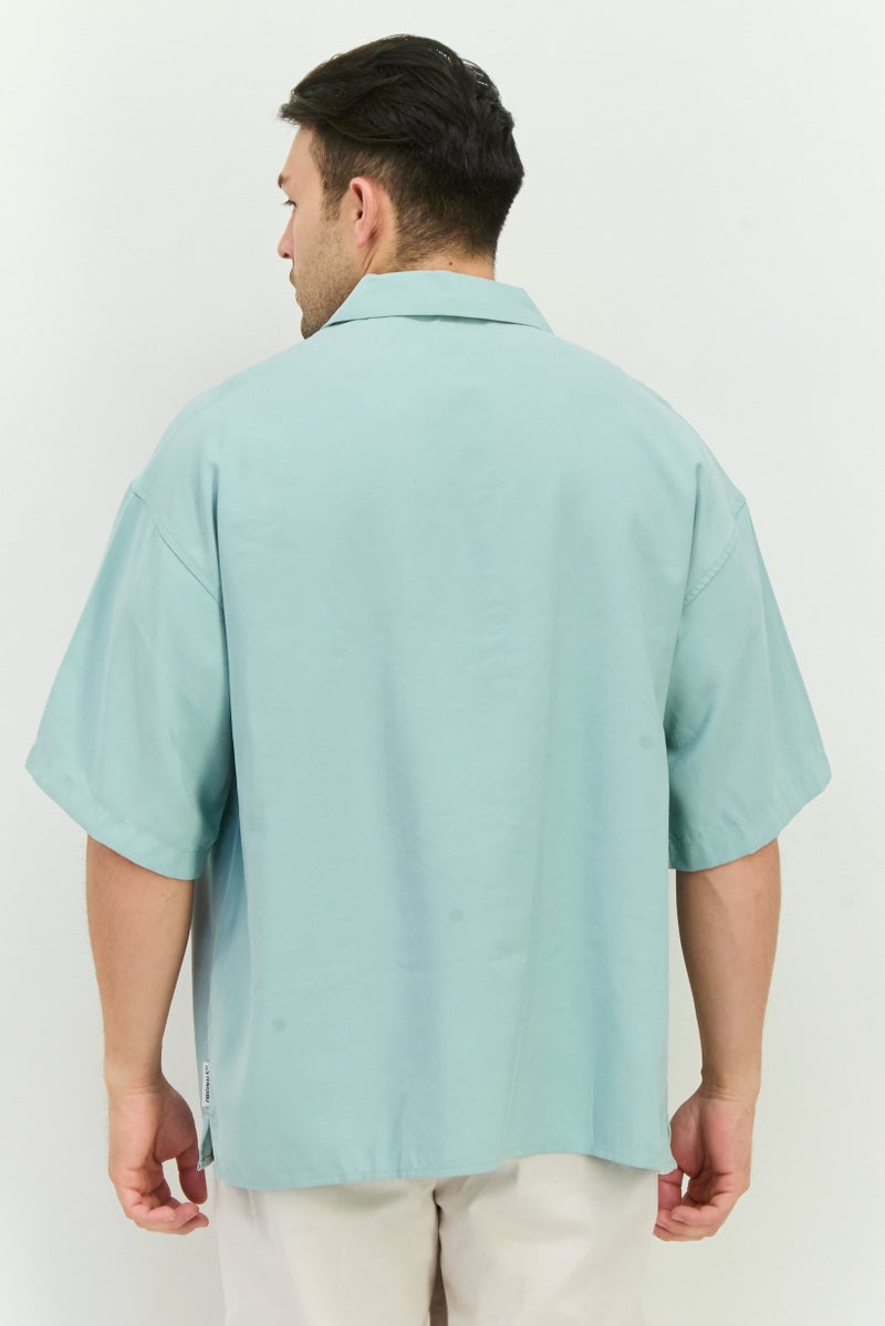 Jack Jones Men Regular Fit Solid Short Sleeves Casual Shirt, Pastel Blue - Image 3